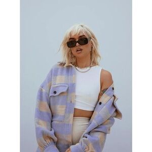 Princess Polly Kaylee Shacket Lilac and Tan Checkers GUC Size M/L